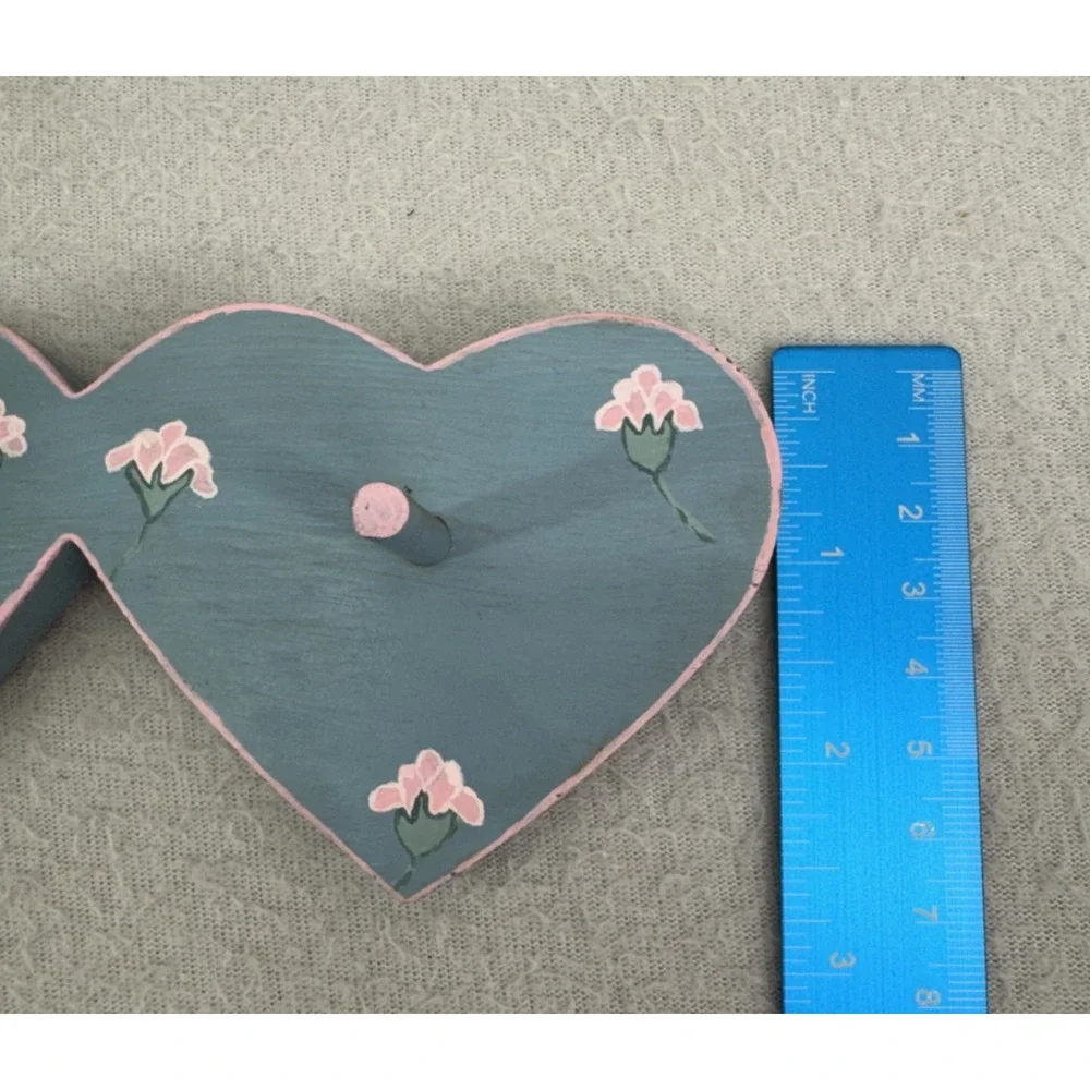 Handcrafted Wooden Heart Jewelry Key Holder Wall Hanger Blue Pink Decor Nursery